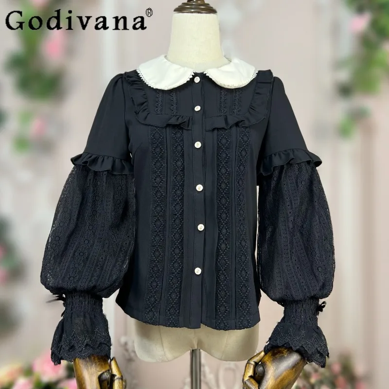 2025 primavera outono novo original lolita manga longa doce boneca colarinho camisa vintage elegante senhora lanterna manga interior lolita topo