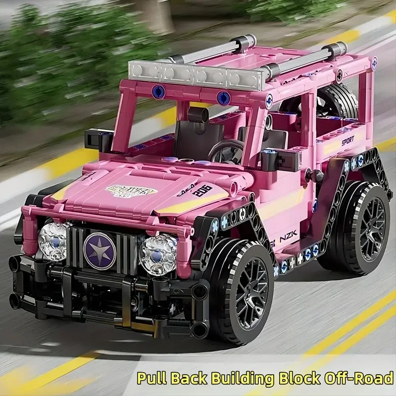 652-piece Pink Jeep DIY Building Block Set, Office/Home Decor, Assembly Toy Set—Perfect for Making Gifts and Birthday Gifts.