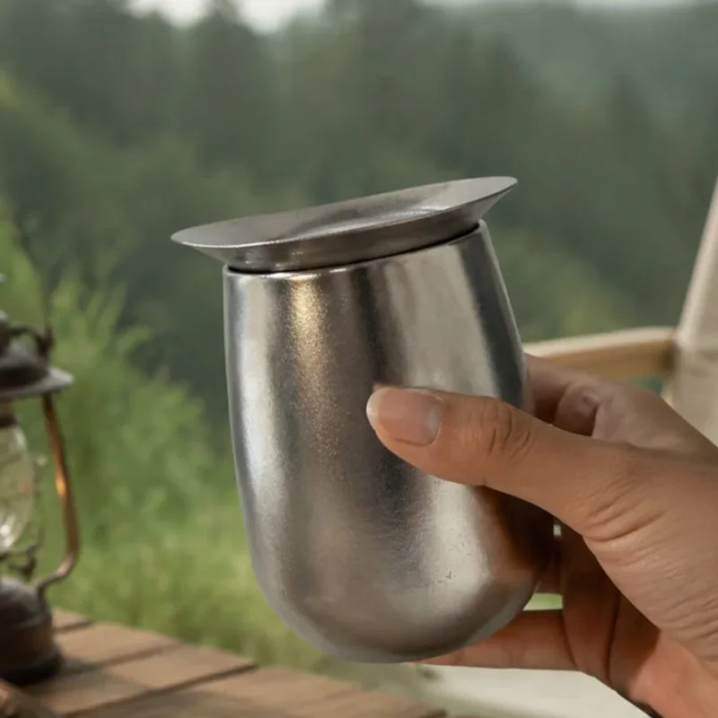 240ml Pure Titanium Tea Infuser/45ml Tea Cup Set for Home,Travel,Camping,Gift,Double-layer Hollow Insulation,Lightweight Tea Set