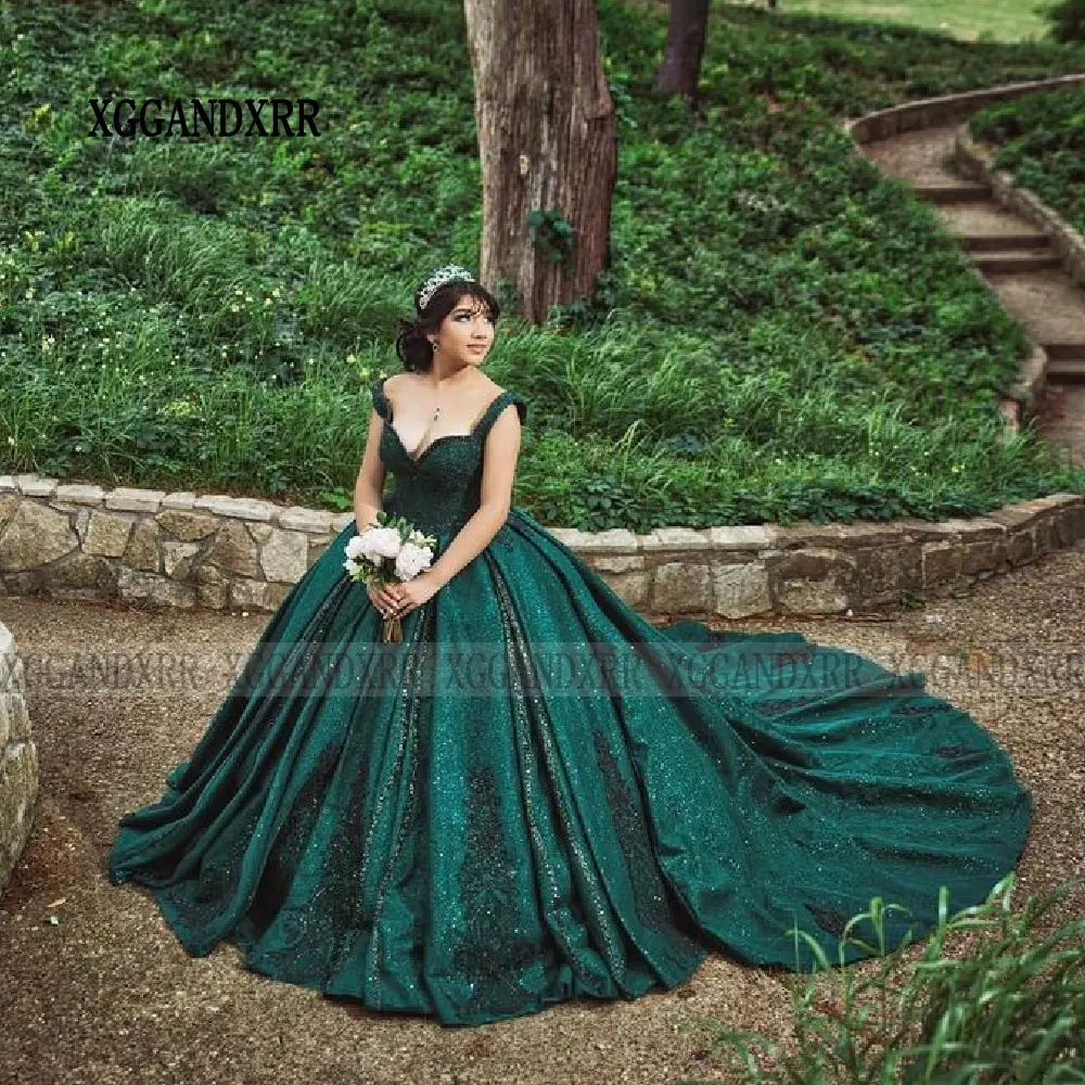 Robe de Quinceanera en dentelle à fleurs mexicaines, robe à sequins, robe de soirée d'anniversaire éducative, robe Sweet 15, vert, grande taille, mode, 2024