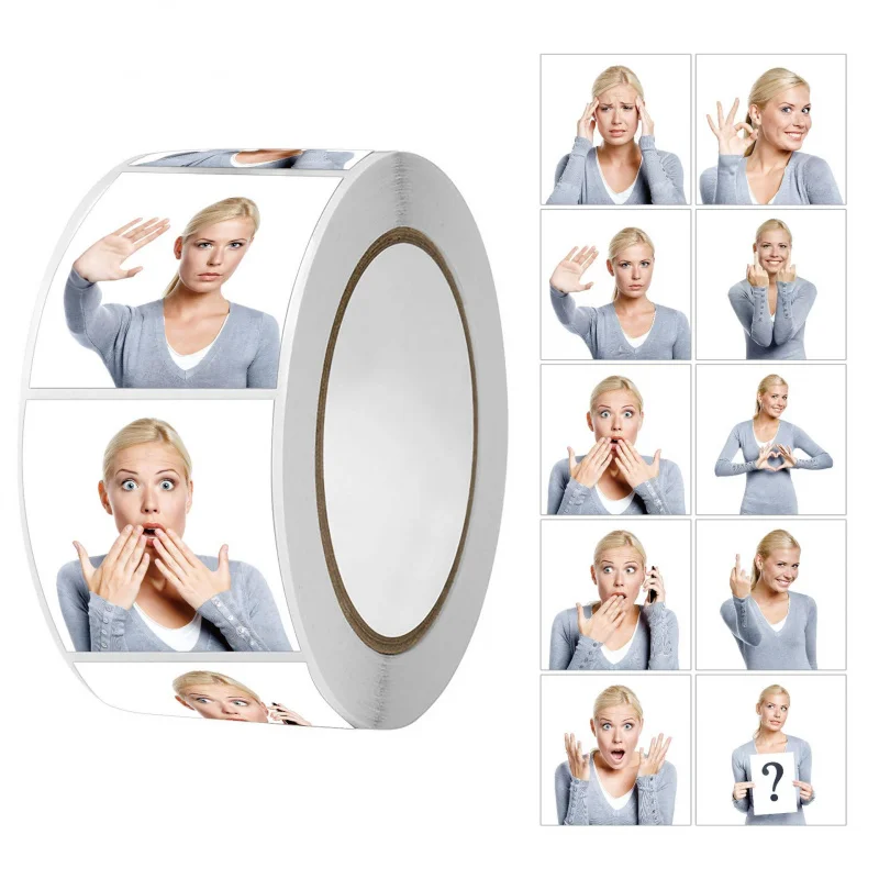 

Наклейки-мемы с женскими лицами, 500 шт./рулон, забавные самоклеящиеся этикетки с женскими выражениями для упаковки подарков