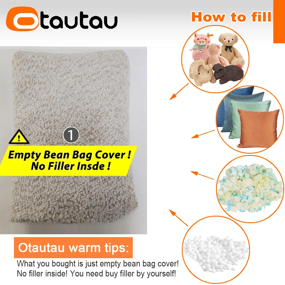 OTAUTAU Thick Chenille Bean Bag Pouf Cover Footstool Stool Ottoman JD042【No Filler Inside!Need To Buy Filler By Yourself !】