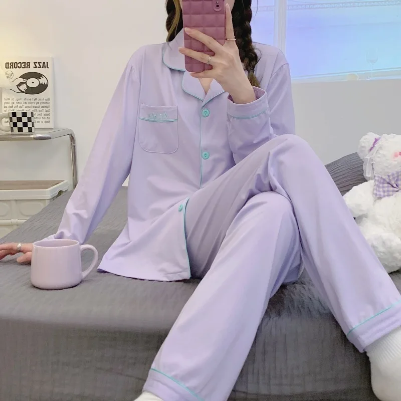 Spring Autumn Long Sleeve Loose Women's Pajama Set 2024 New High-Grade Pure Cotton Embroidered Home Wear Suit Sweet Sleepwear