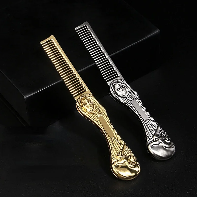 Stainless Steel Folding Hair Comb For Men's Beard Anti Static Mustache Comb Hairdressing Styling Beard Comb Beard Accessories