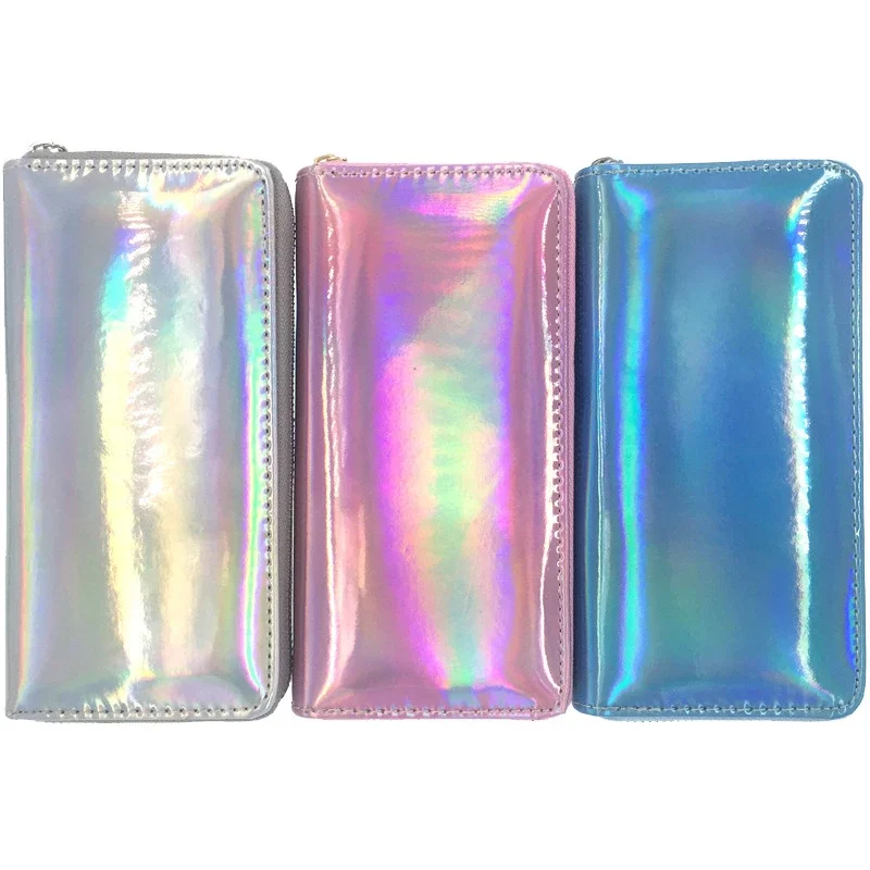 Fashion Colorful Laser Women Wallets Long Zipper Purses Ladies Money Phone Card Holder Holographic Female Clutch 2024