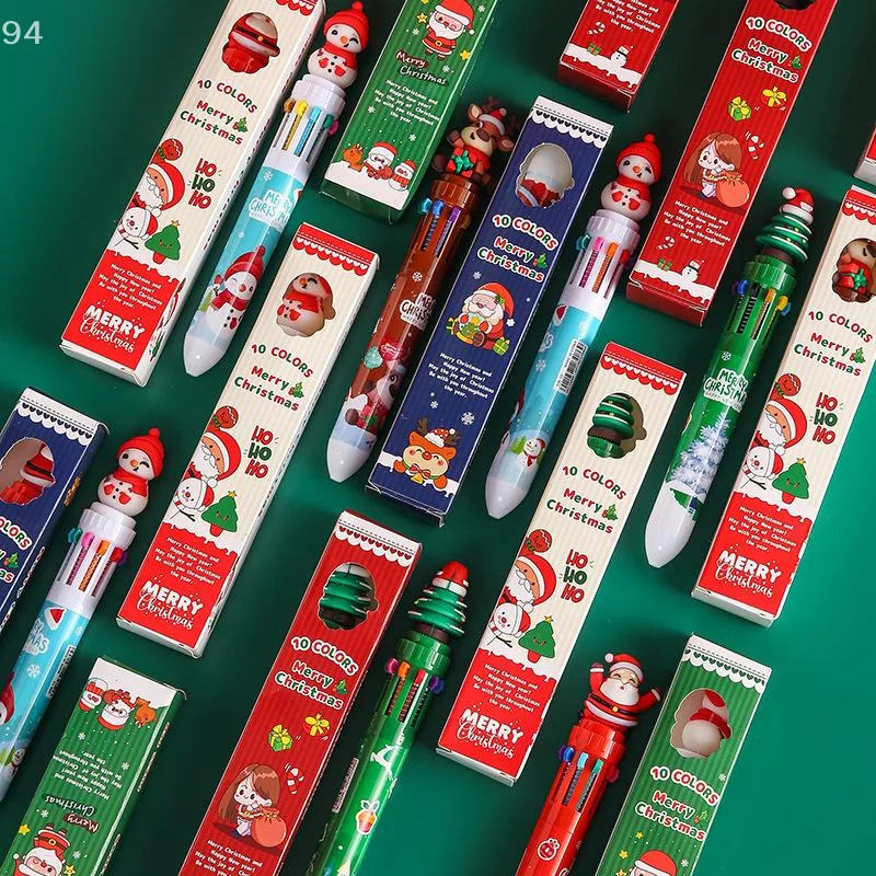2Boxs Cute Cartoon Ten Color Ballpoint Pen Creative Color Hand Account Press Pen Student Christmas Stationery Supplies Gifts