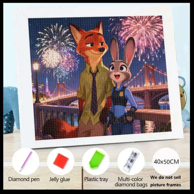 

1 шт. Disney Zootopia Nick & Judy 5D набор для алмазной живописи, полная дрель DIY Crystal Diamond Art Set, романтический мультяшный лиса, кролик, пара