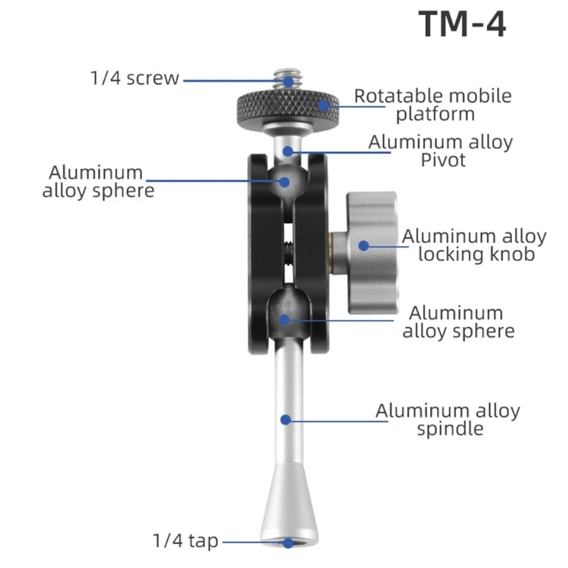 Aluminum Alloy Ball Mount Arm with 1/4 inch Screw for Monitor DSLR Camera