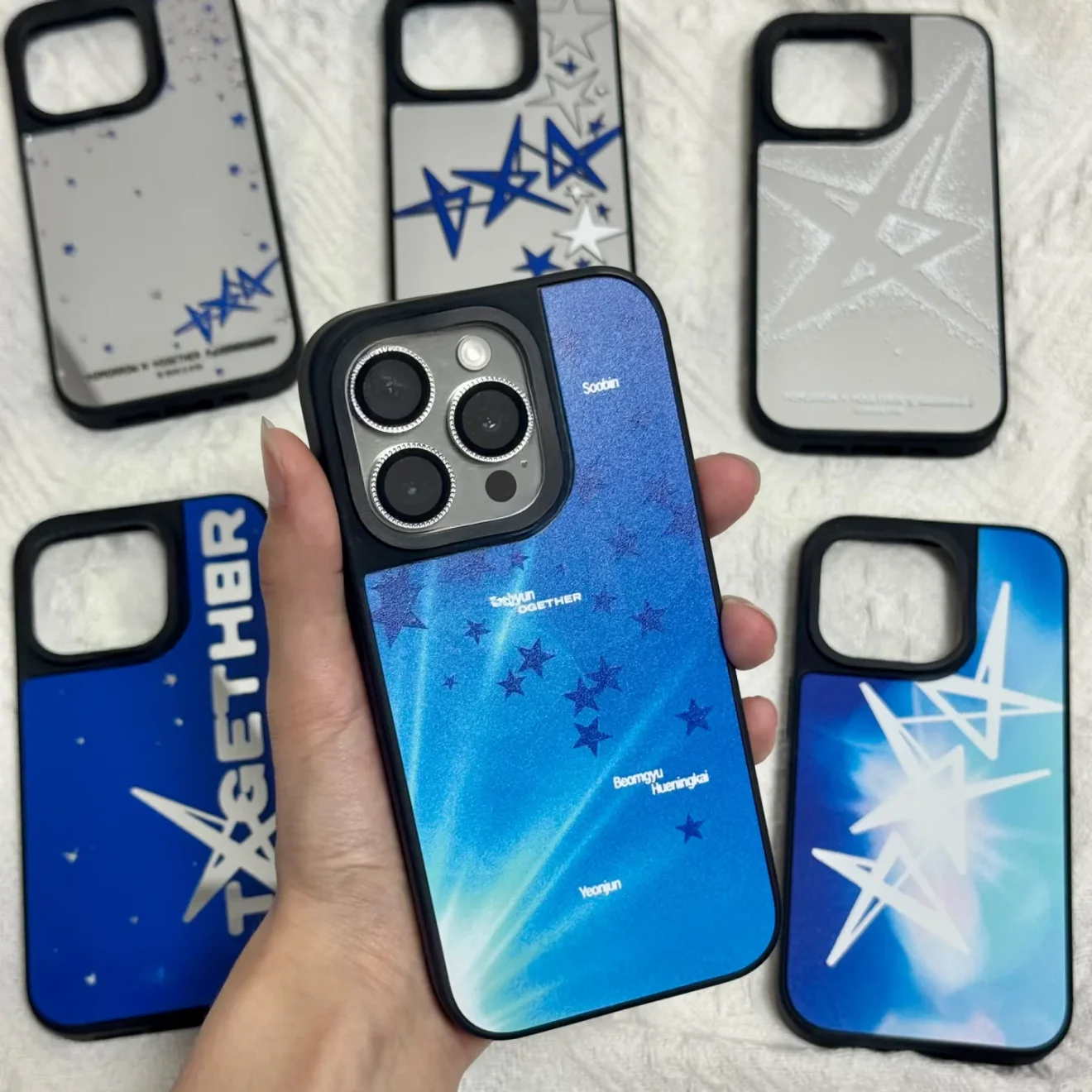 

Blue White Star Mirror Surface Black Border Magnetic Protective Case for IPhone 12 13 14 15 16 17 Pro Max