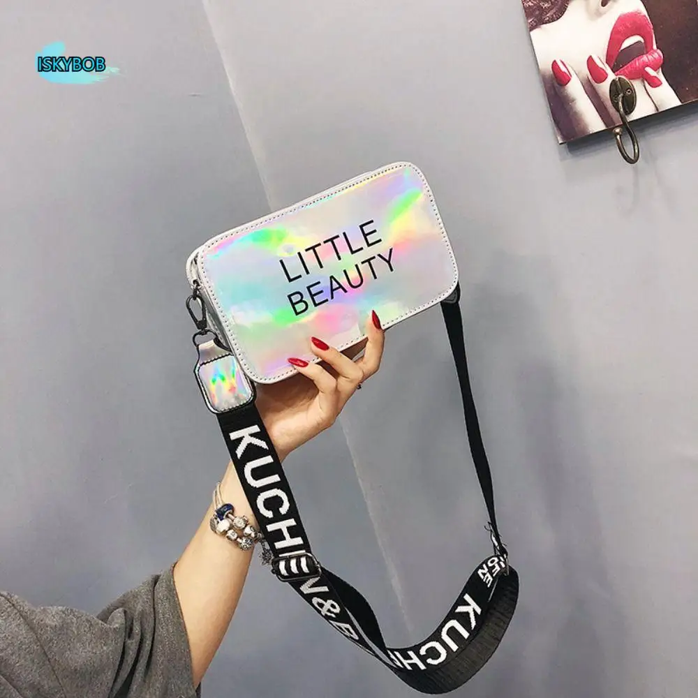 

Fashionable Handbag Laser Messenger Bag PVC Letter Korean Style Bag Phone Bag Crossbody Bag PVC Square Bag Storage phone