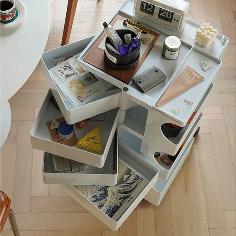 Multi-Layer Rotate Storage Cabinet Mobile Wheeled Trolley Cart Side Cabinet With Drawers Home Furniture Locker Nightstands