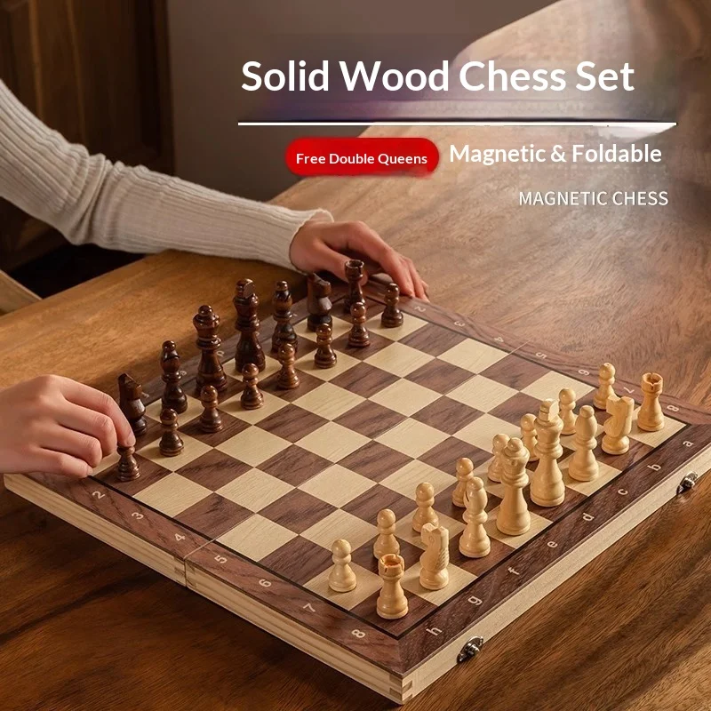 Premium Magnetic Wooden Chess Foldable Solid Wood With Extra Queen High Grade For Competition Adult Multiple Sizes