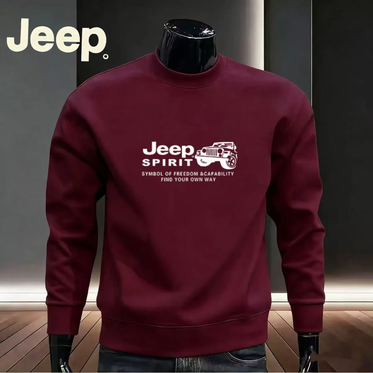 2026 Model, Jeep High-Quality Men's Round-Neck, Printed Long-Sleeved Hoodie, Suitable for Spring and Autumn Seasons, Slim-Fit De