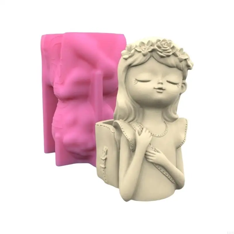 

R9JE Backpack Girl Gypsum Flower Pot Silicone Mold Epoxy Resin Casting Mold Succulent Vase Cement Mold Pen Holder Mold