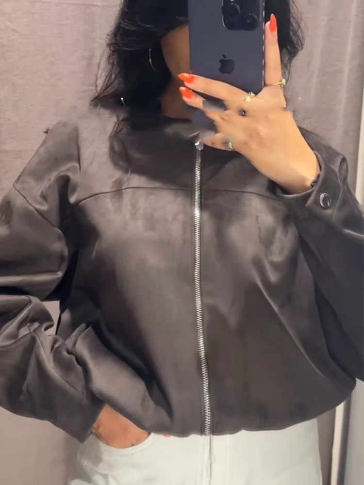 

New Women Casual Zipper Jacket Pockets Long Sleeve O-Collar Short Jacket Coat 2025 Spring Autumn Chic Elegant Street Clothes