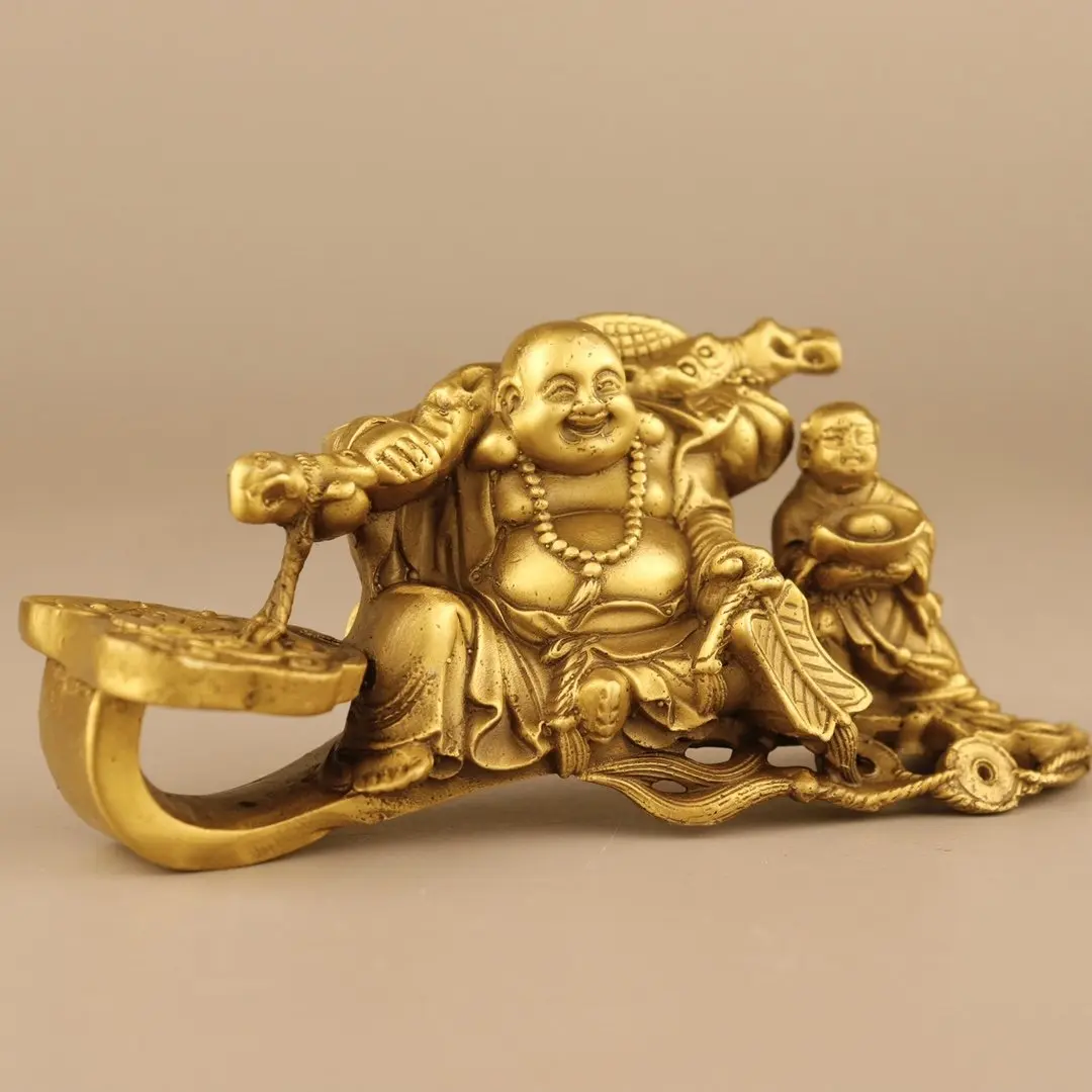 Golden Laughing Buddha Statue Chinese Feng Shui Ruyi Buddha Statue Art Sculpture Maitreya Buddha Home Decoration Figure Sculptur