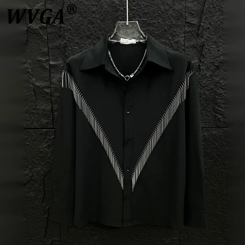 

WVGA Весна Осень Новый Мужской High Street Металлический Дизайн Кисточки Модная Модная Рубашка С Длинным Рукавом Нишевые Шикарные Повседневные Топы Ins Y2K W9241
