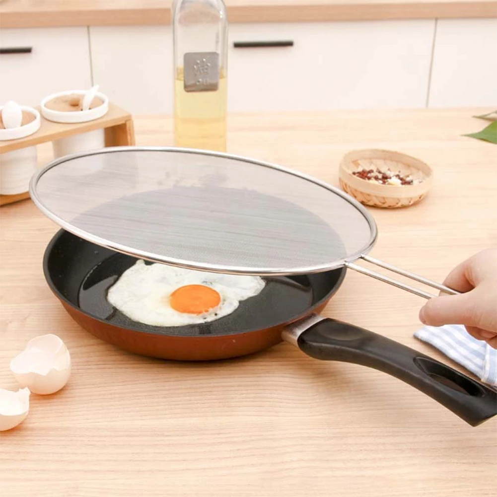 Stainless Steel Oil Proof Mesh,Multi-purpose Fine Mesh Cover with Grip for Frying Pan,Fly and Mosquito-Proof Mesh Cover Kitchen