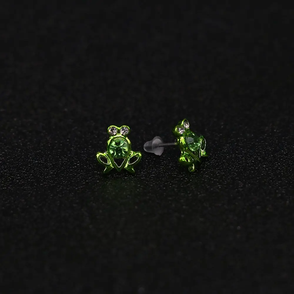 Wrap Enamel Stylish Rhinestone Green Crystal Fashion Jewelry for Women Earrings Frog Stud Earrings Ear Stud