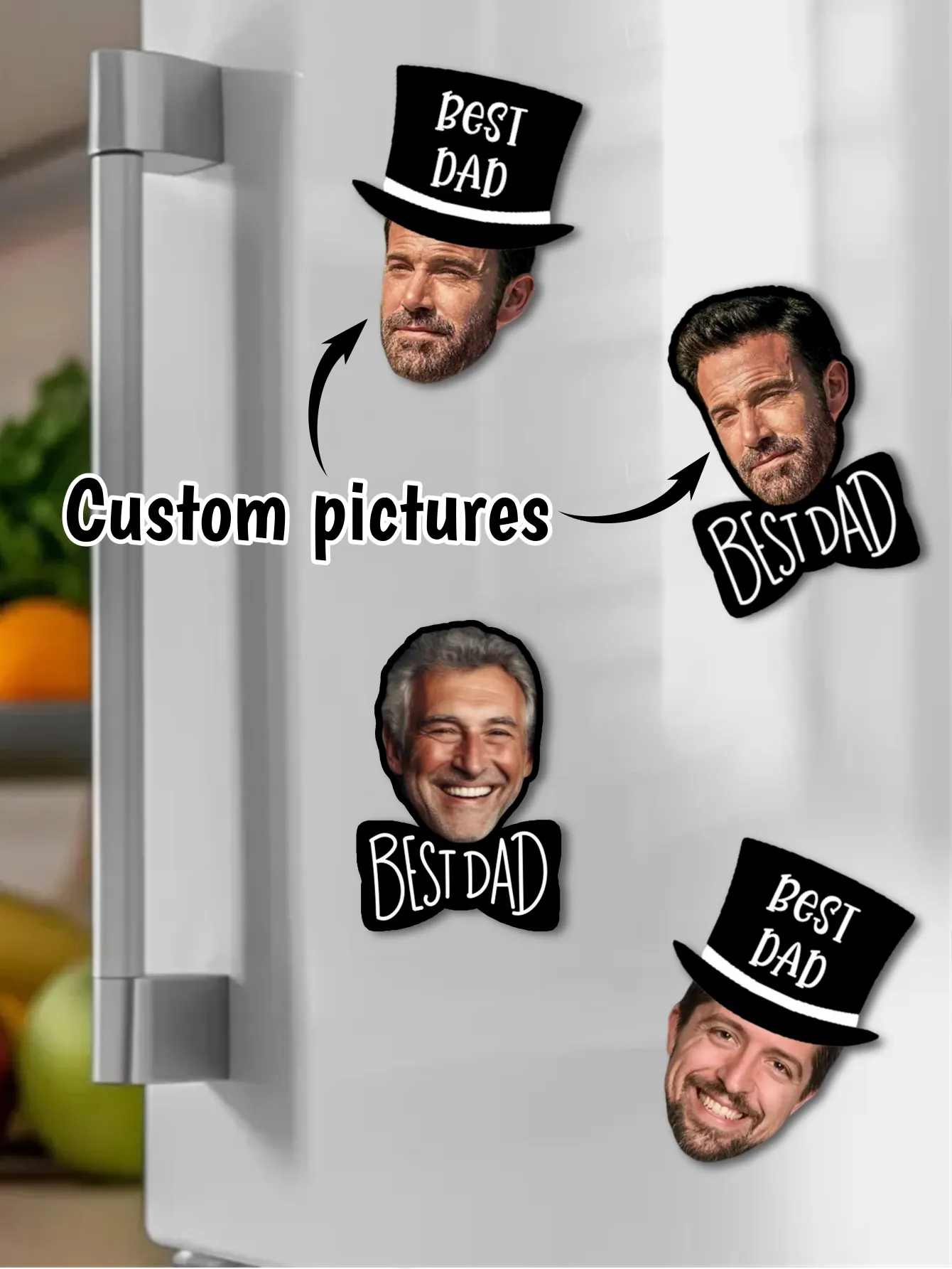 1pc Custom Hat Bow Tie Gift Acrylic Refrigerator Decoration Magnet Father's Day First Time Dad Gift Custom Refrigerator Magnet