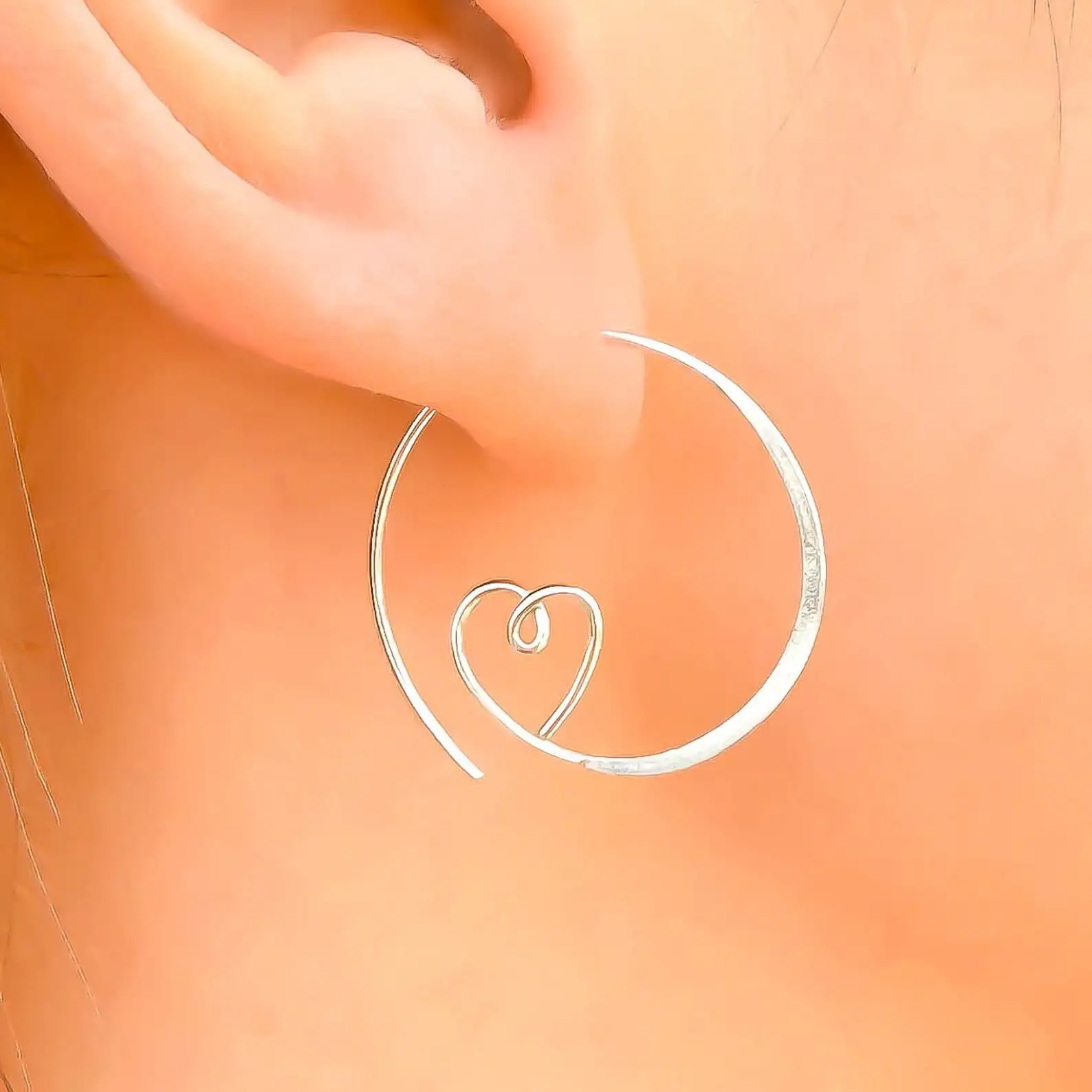 14K Gold Filled/925 Silver Heart Spiral Threader Hoop Earrings Dainty Earrings Silver Jewelry Tarnish Resistant Gift for Women