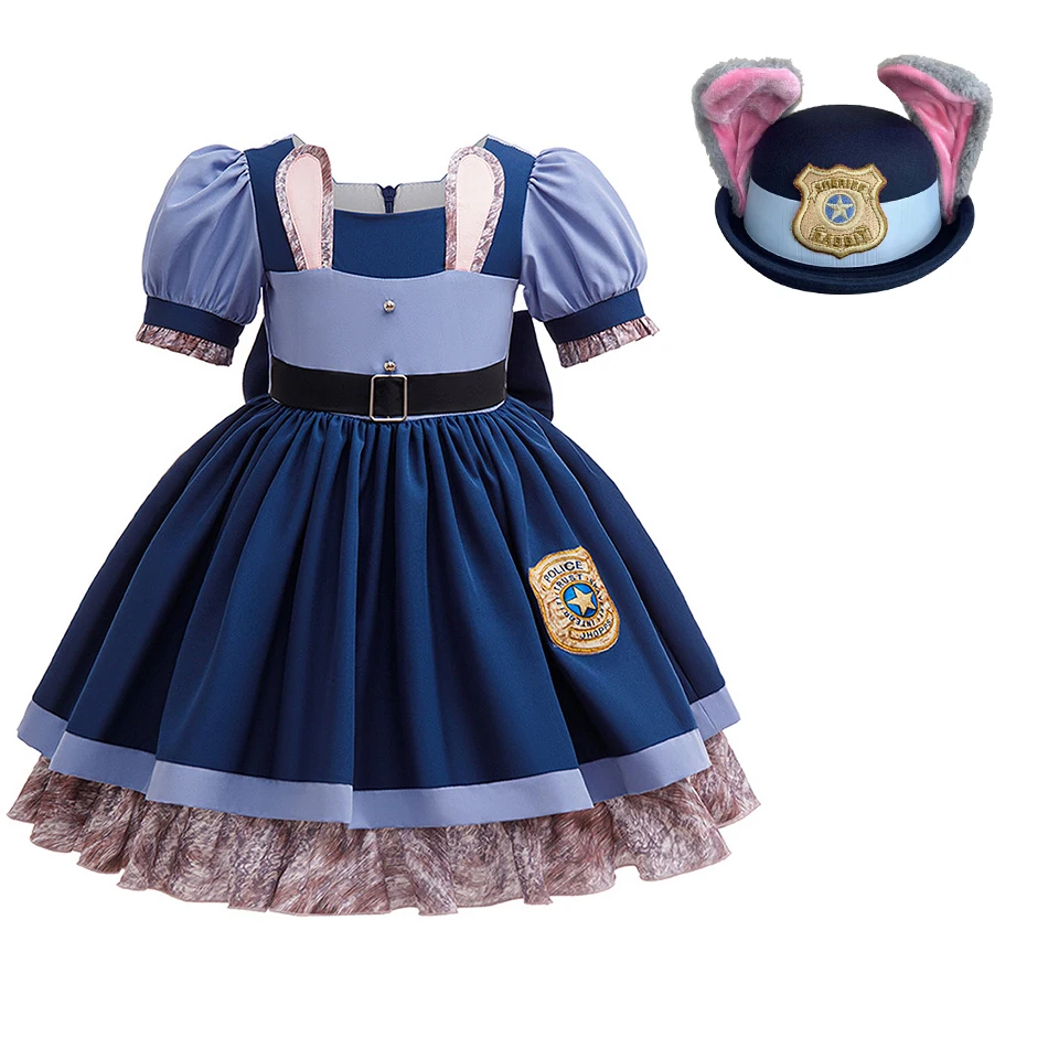 

Judy Cosplay Princess Dress Kids Officer Bunny Role Play Frocks Girls Birthday Carnival Halloween Stage Performance Clothes