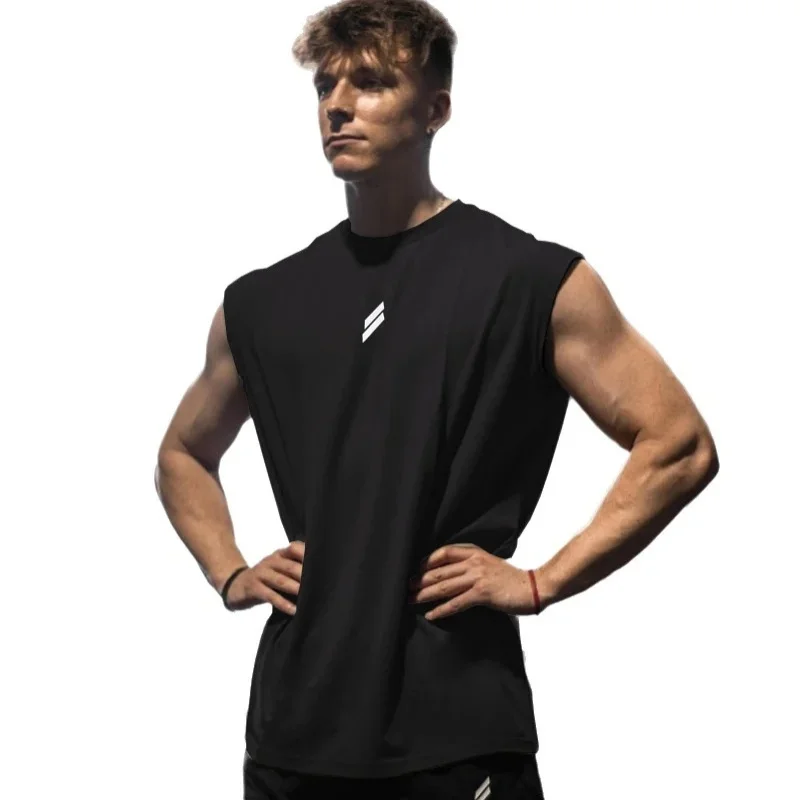 

2025 Summer men's Running Vest Quick Dry Gym Tank Tops Breathable Training Sleeveless tees mesh Sports Vest men fitness tops