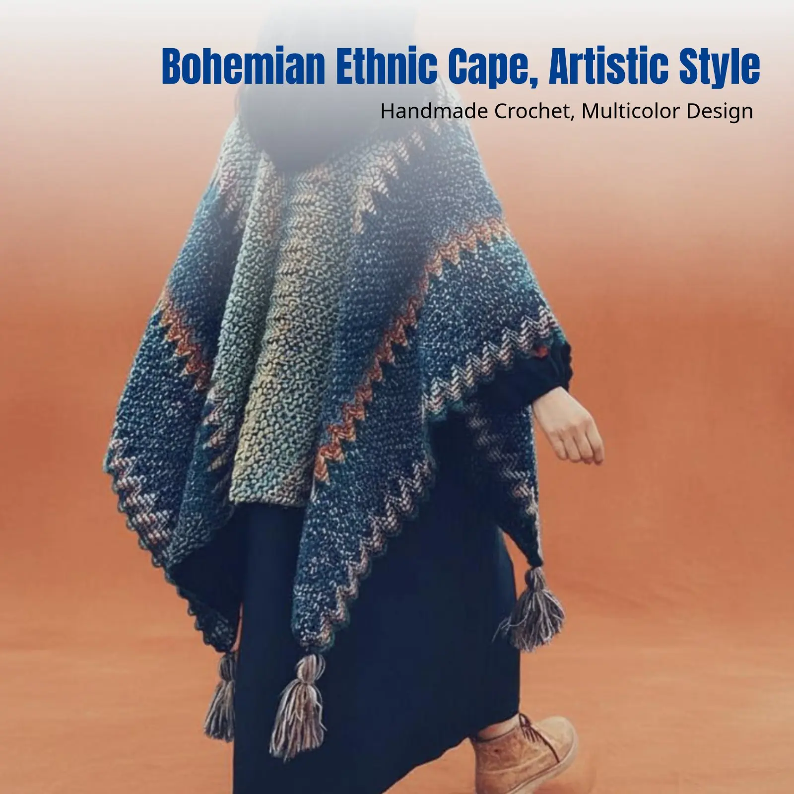 Ethnic Style Cape, Tibetan Travel Knitted Shawl, Boho Poncho, Outdoor Scarf for Women