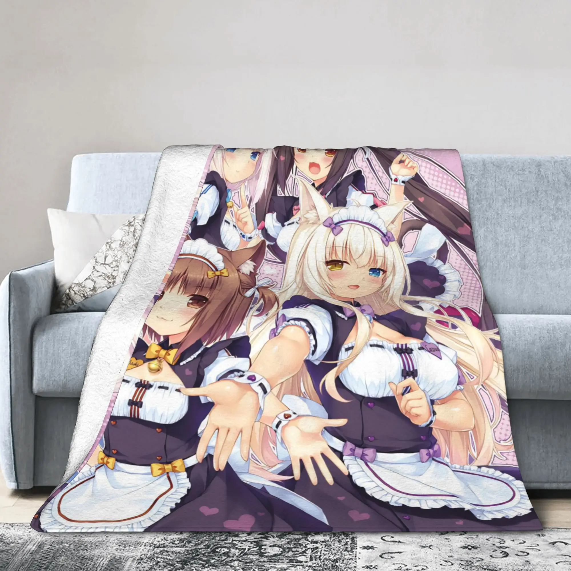 NEKOPARA Anime Game Blankets Fleece Spring Autumn   Multifunction Super Warm Throw Blanket for Home Travel Plush Thin Quilt
