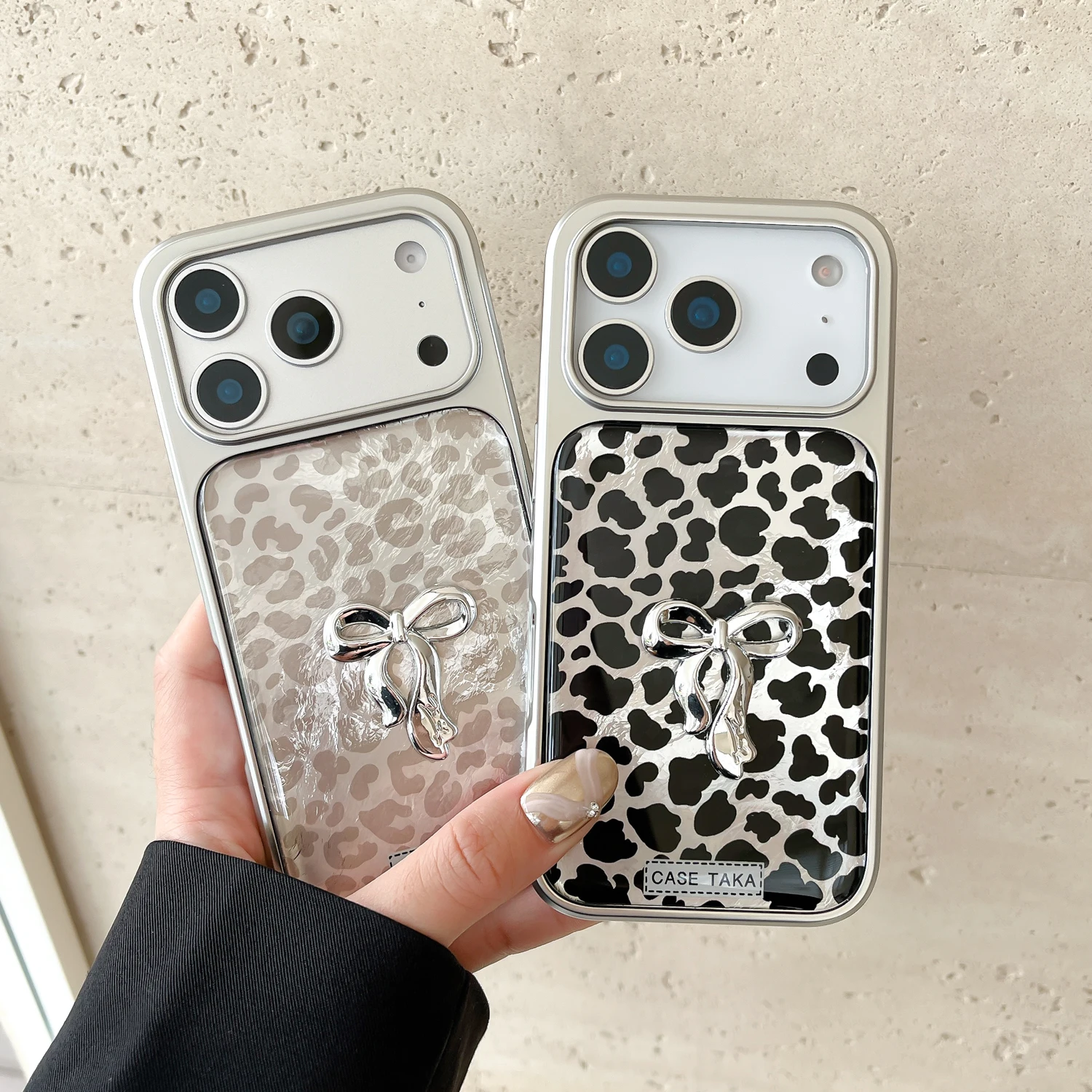 

Back Cover For IPhone 13 14 15 16 Pro Max 17 Pro Case 3d Bowknot Leopard Panther Drop Rubber Silver Tpu Bumper Phone Case