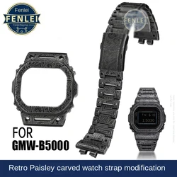 For Casio GMW-B5000 men Metal Watch Strap 316L Stainless Steel Carved GMW B5000 Vintage Watchband Case Bezel bracelet free Tools