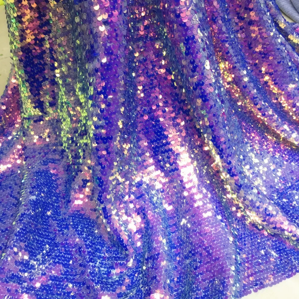 1meter Colorful Fish Scale Sequin Fabrics Designer Cloth Dress Lace Stretch Dress Fabric Party Dresses Wedding Dress