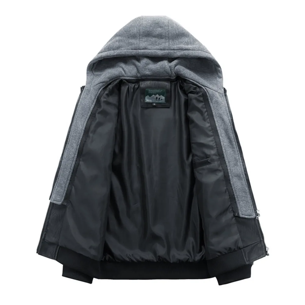 Men\'s Fall Winter Jacket PU Leather Jackets Stand-up Collar Motorcycle Biker Clothing Casual Detachable Hooded Coats