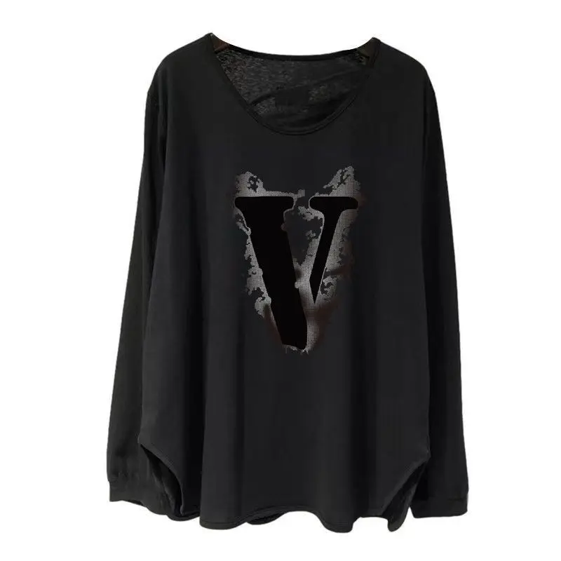 Plus Size 5XL 150KG Autumn T-shirts Women O Neck Long Sleeve Letter T Shirt Women Casual Large tees