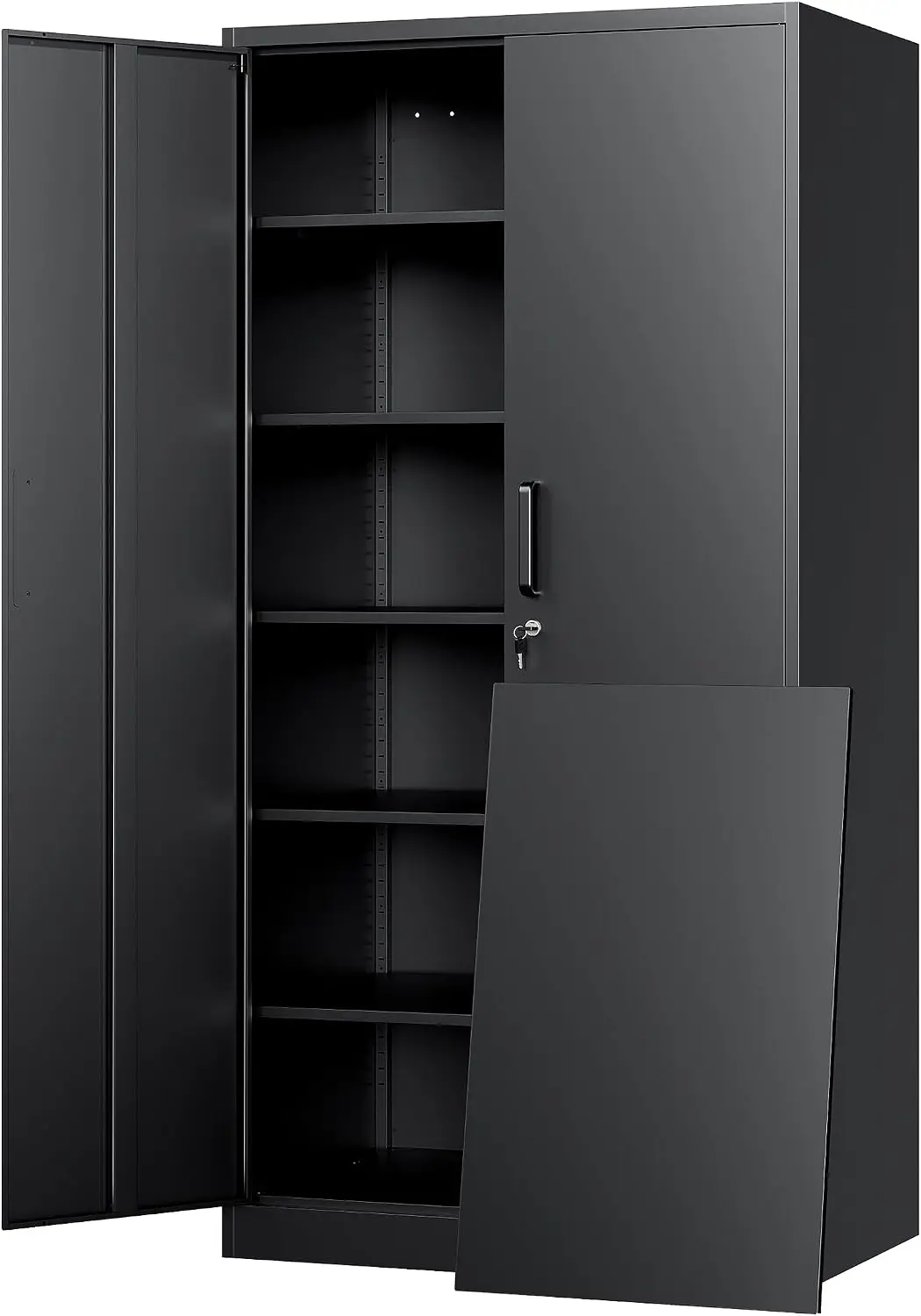 72 Inch Tall Lockable Metal Garage Storage Cabinet with 2 Locking Doors and 5 Adjustable Shelves, Black Steel Storage Cabinet for Office Home Garage