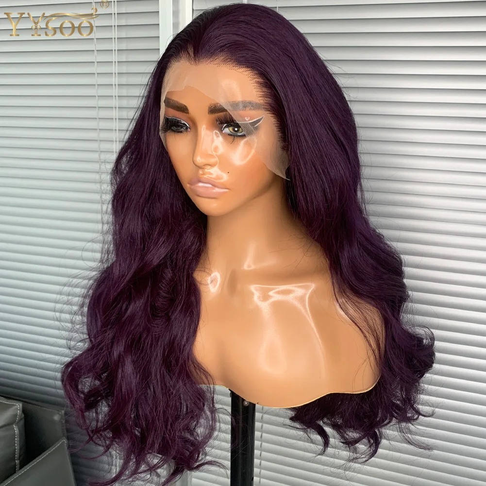 YYsoo-Perruque Lace Front Wig Synthétique Sans Colle, Cheveux Longs Violets, 13x4 Futura, Pre-Plucked, Naissance des Cheveux, 950 #, pour Femme Noire