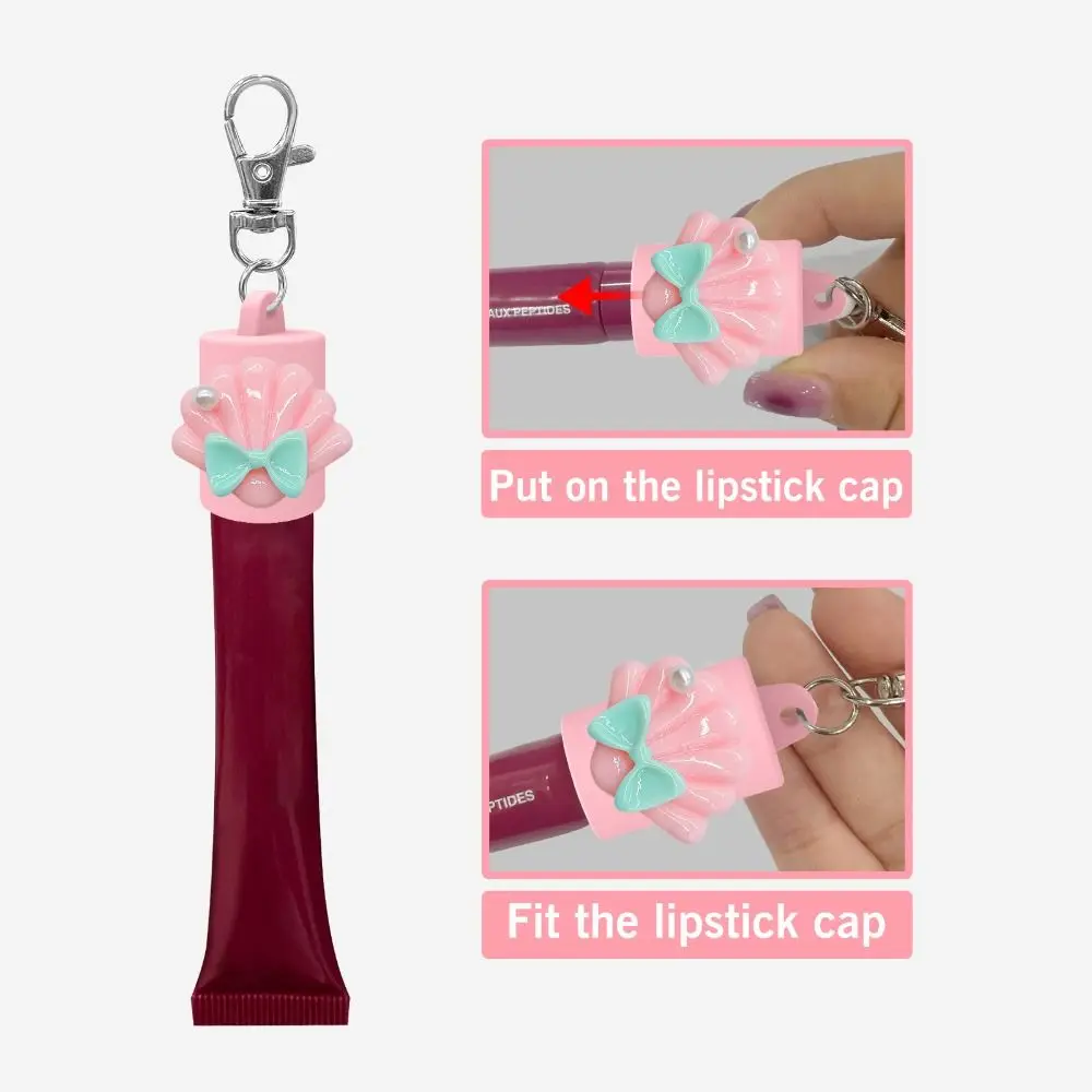 Silicone Lip Balm Holder with Keyring Flexible Keychain Lip Gloss Cap Portable Colorful Lipgloss Sleeve for Summer Fridays view 3