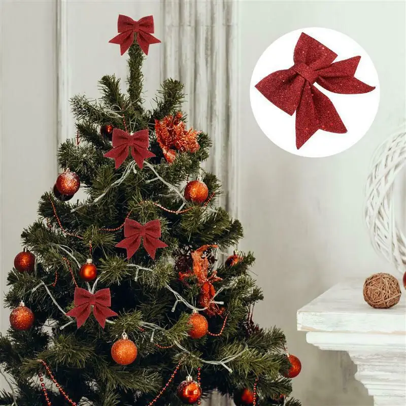 

6pcs Sequin Bow Christmas Tree Hanging Decoration Hanging Handmade Christmas Party Scene Setting Holiday Decoration Supplies