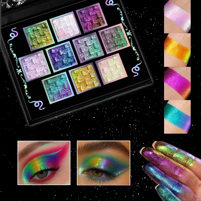 Ucanbe 10 Colors Chameleon Eyeshadow Palette Ultra Pigmented Multi-Use Light Reflecting Blendable Glitter Shimmer Eye Makeup 7g