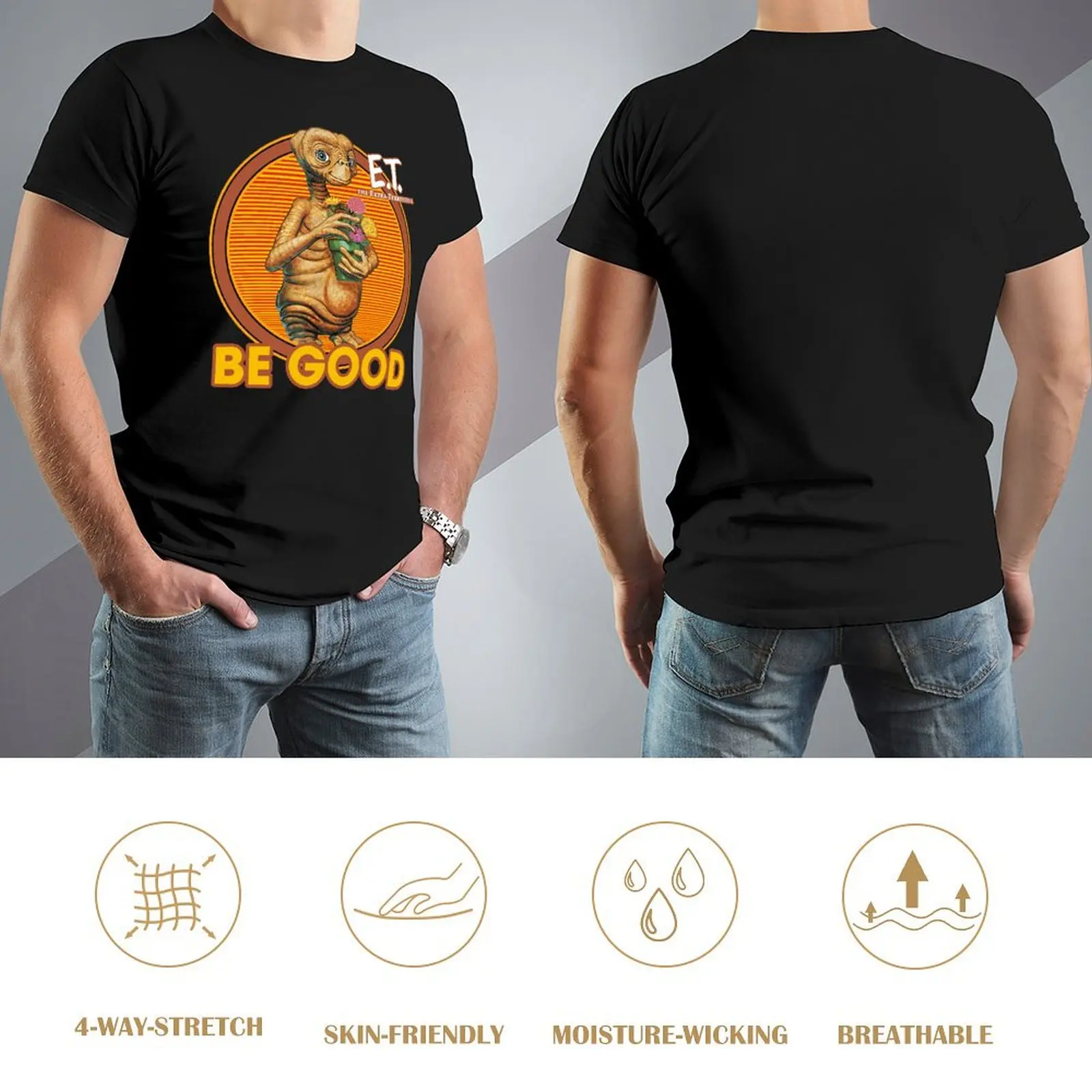 ET Be Good Vintage Retro Style Gift Fan Es T-shirt Crewneck Sport Top Tee Unique Fitness Casual Eur Size image 5
