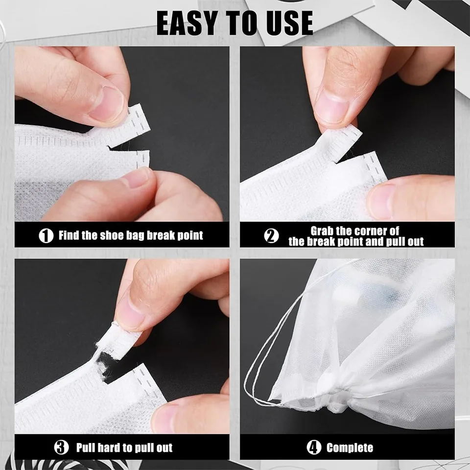 10/30/50PCS White Non Woven Shoe Covers Reusable Dust Bags Transparent Drawstring Travel Shoe Storage Bags Outdoor