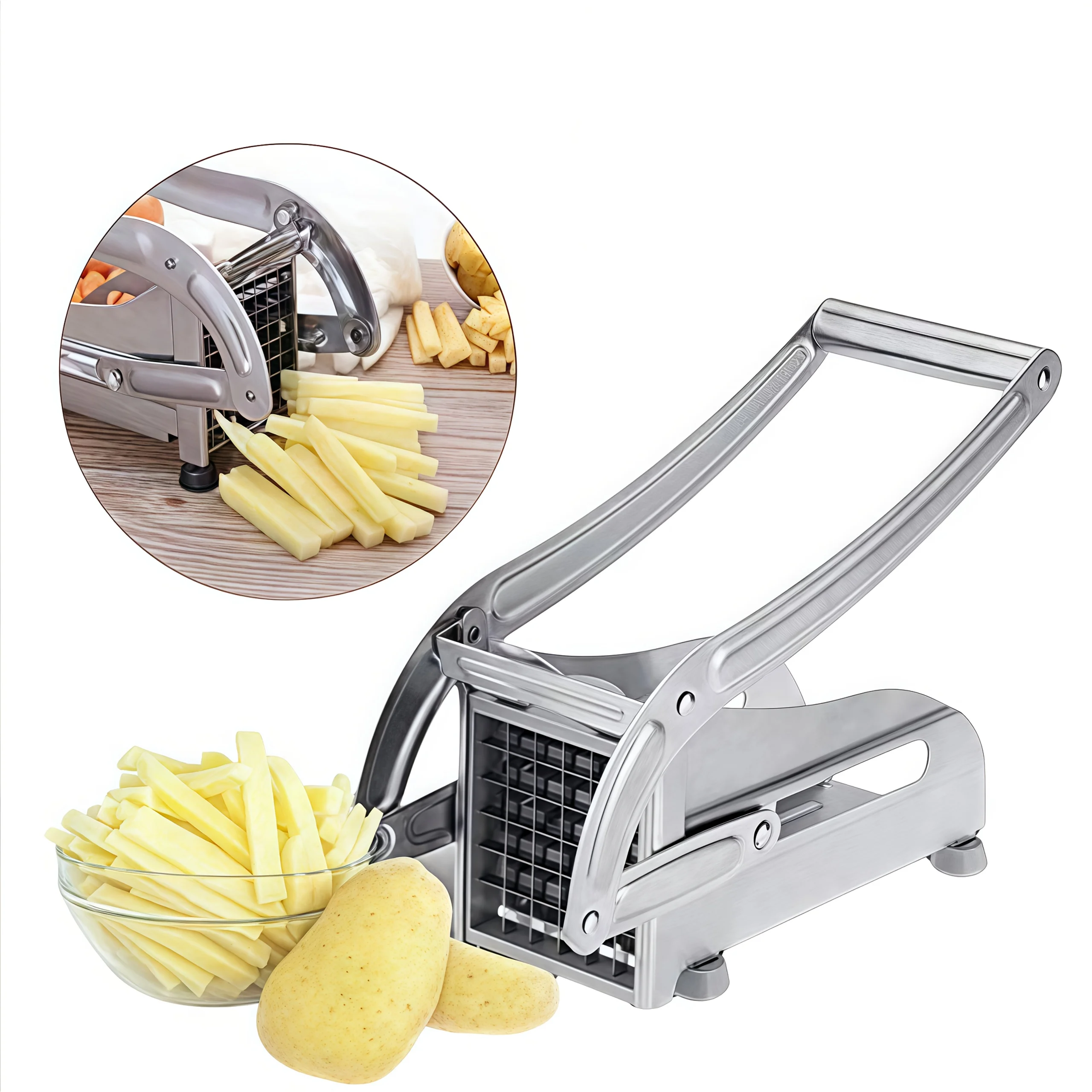 Affettatrice manuale per verdure in acciaio inossidabile da 1 pezzo - Affettatrice per patate e cetrioli con lama quadrata a 30-livello, utensile da cucina multifunzionale