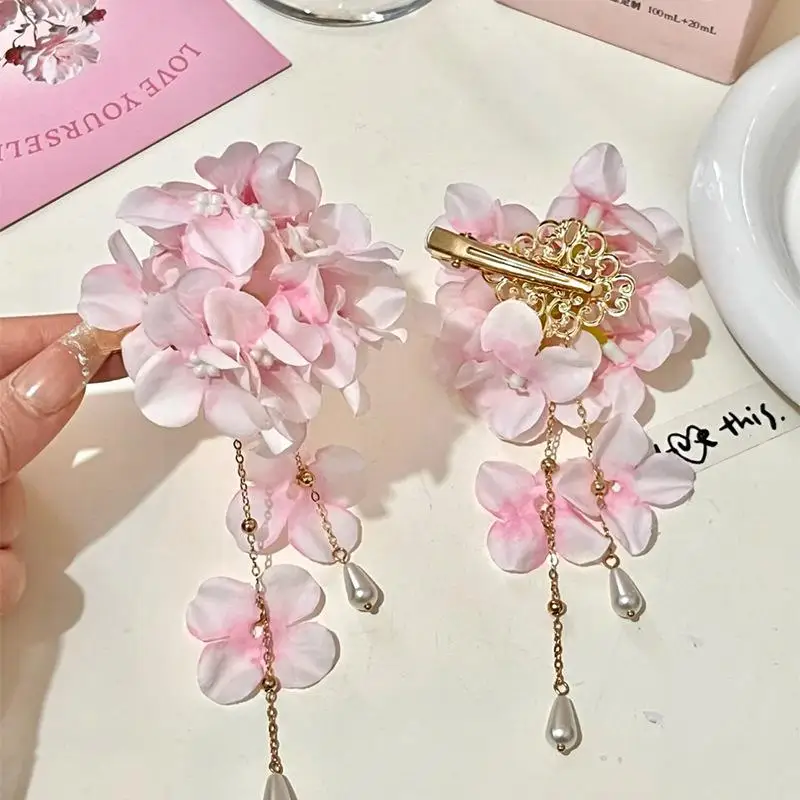 1/2 Stück Haarspangen mit Blumen, Quasten, Perlen, Stoff, für Damen und Mädchen, Frühling, Sommer, elegantes Zubehör für Geburtstagsfeiern, Feiertagsstyling – Detail 3