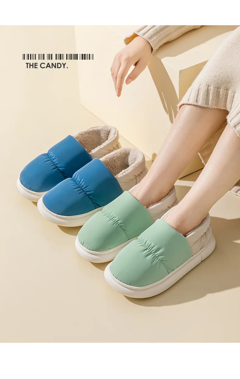 Shevalues Plüschfutter-Hausschuhe für Damen, warme Baumwoll-Hausschuhe, rutschfeste, dicke Sohle, flauschige Schuhe für Paare. – Detail 13