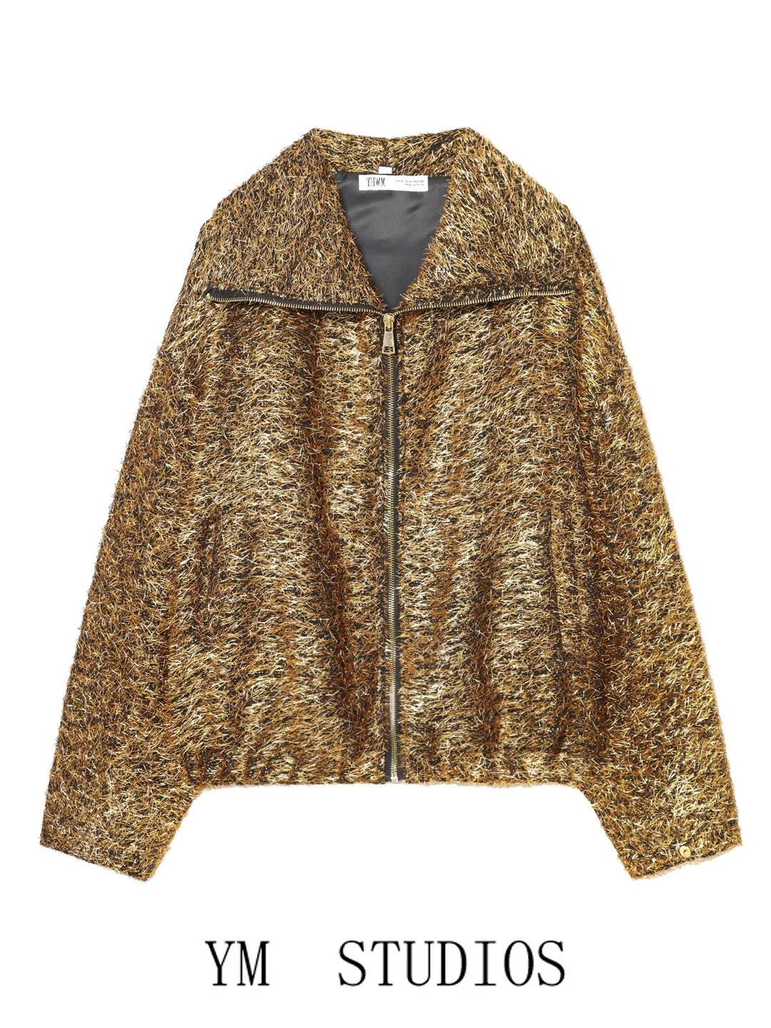 

Женская американская куртка-пилот с металлическими цветными вставками, на молнии, с воротником, короткая верхняя одежда, модная, весна-осень, из полиэфирного волокна