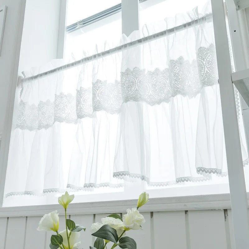 White Lace Sheer Window Curtain Valances Vintage Knitted Semi Sheer  Rod Pocket Valance for Kitchen Cafe Dinning Bath Room 1 Pcs