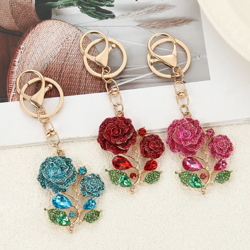 

Hello Kitty Keychain Creative Fashion Diamond Set Rose Bag Accessories Pendant Women Accessories Valentine Day Gift Wholesale