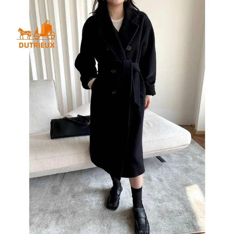 

DUTRIEUX No Box Women Coat, Luxury Double Faced 10% Cashmere 90% Wool Women Long Coat Jacket,Winter Cashmere Coat for Women