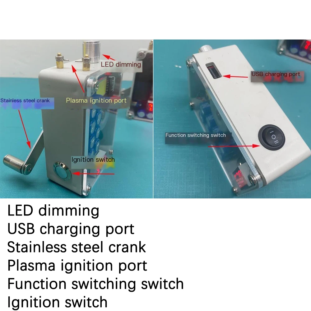 Portable Handheld Generator with LED Lighting Plasma Lighter Ignition USB Charging Hand Cranking 2 Minutes Ignite 40-50 Time