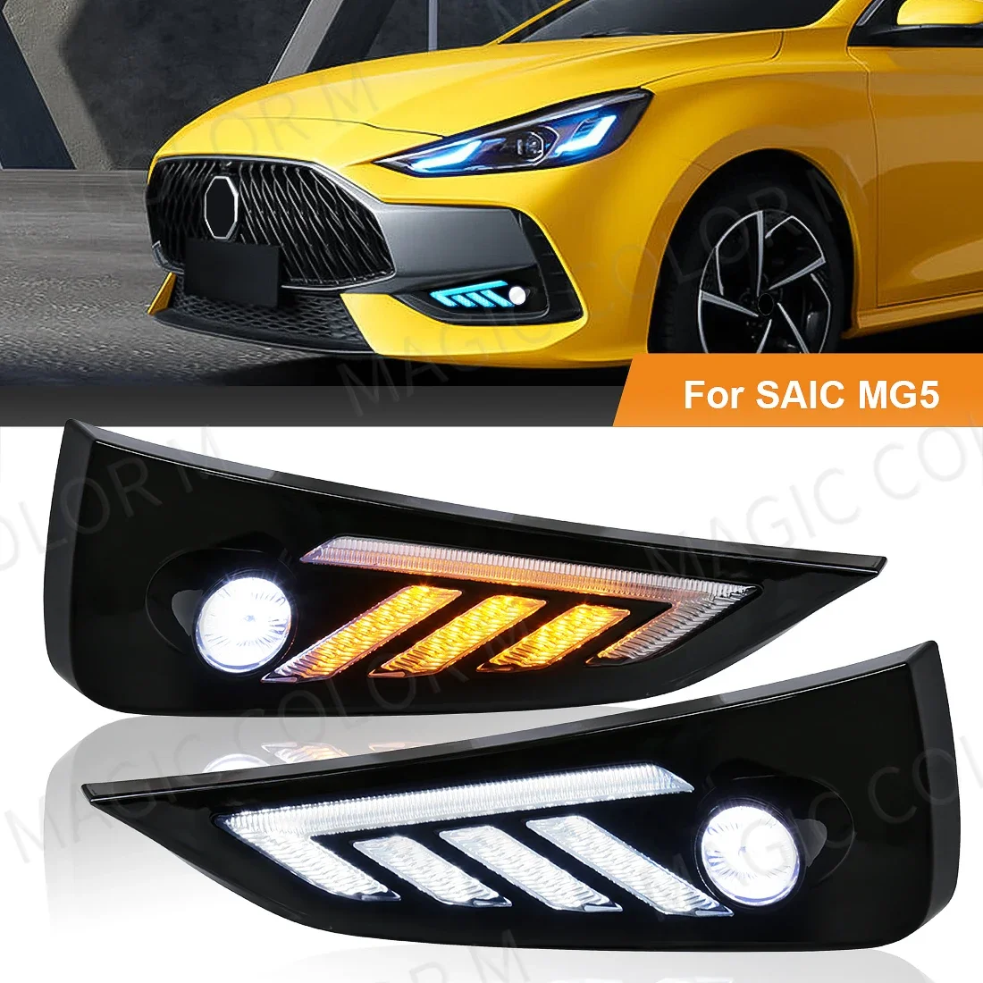 

3 Colors LED Fog Lamps For MG MG5 2021 2022 Morris Garages DRL Daytime Running Lights Turn Signal Headlight Car Accessories 12V